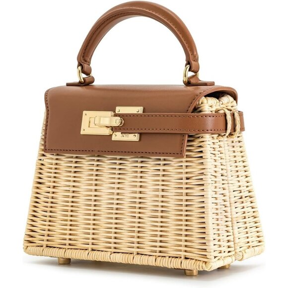 ⚡Jw Pei Women Brown Rattan Vegan Leather Elegant Sustainable Top Handle Bag - Picture 2 of 4